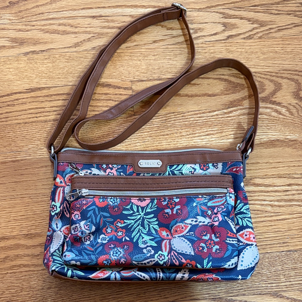 Relic Blue And Brown Floral Crossbody Bag